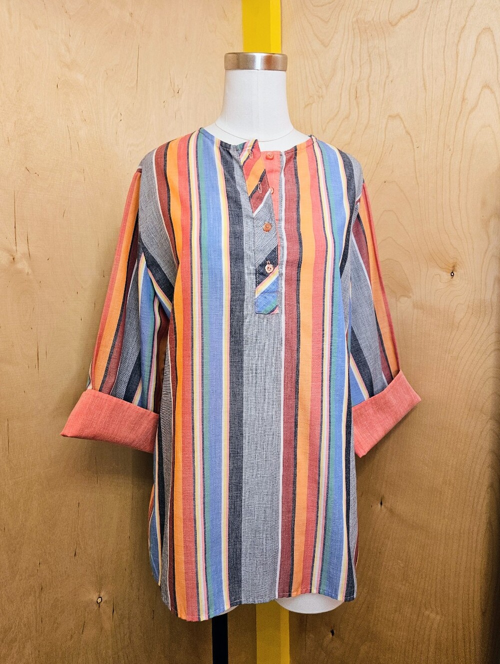 70s Multi Color Striped Henley Blouse